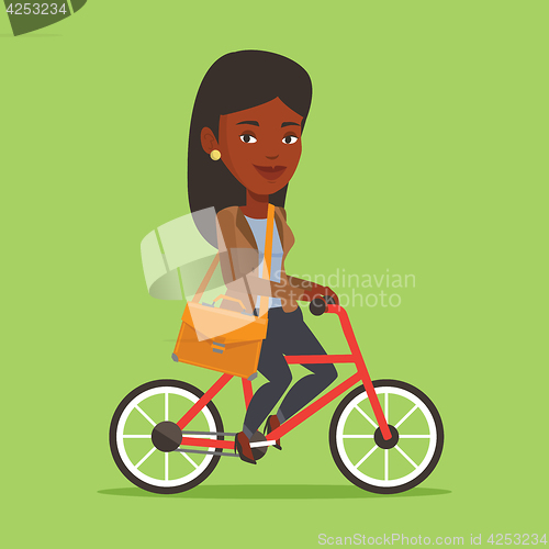 Image of Woman riding bicycle vector illustration.