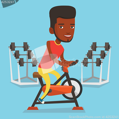 Image of Man riding stationary bicycle vector illustration.