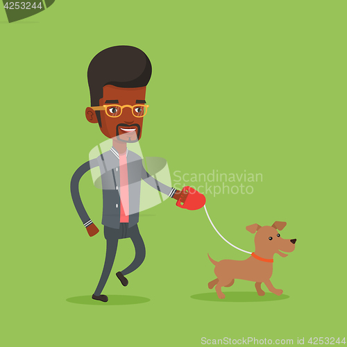 Image of Young man walking with his dog vector illustration