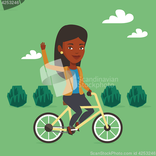Image of Woman riding bicycle vector illustration.