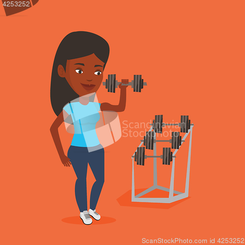 Image of Woman lifting dumbbell vector illustration.