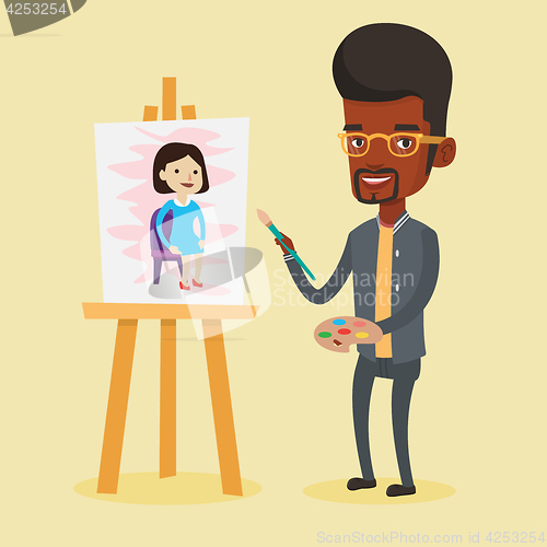 Image of Creative male artist painting portrait.