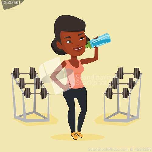 Image of Sportive woman drinking water vector illustration.