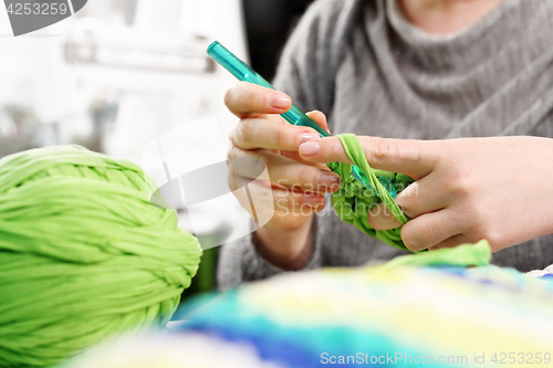 Image of Needlework. Handicraft. Knitting crochet.