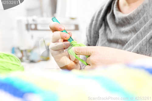 Image of Crocheting. Hand needlework.