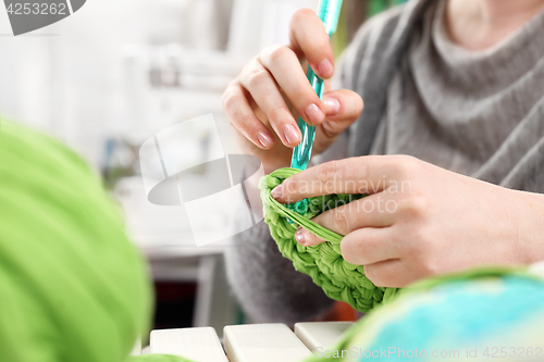 Image of Crocheting. Hand needlework.