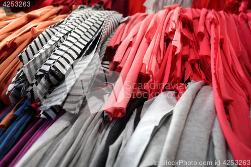 Image of Colorful fabrics. Colorful knitwear.