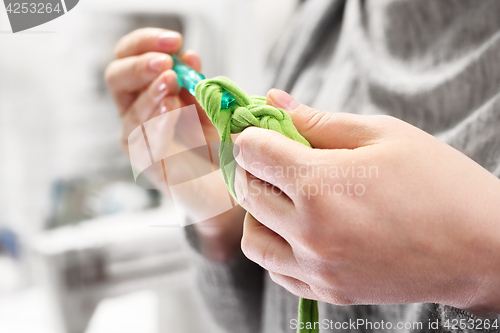 Image of Crocheting. Hand needlework.