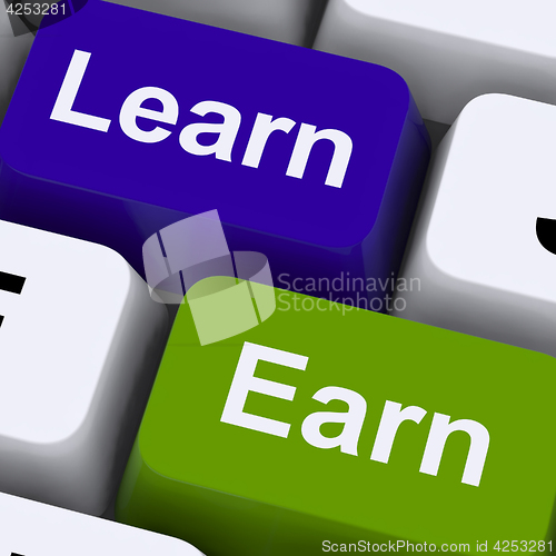 Image of Learn And Earn Computer Keys Showing Working Or Studying