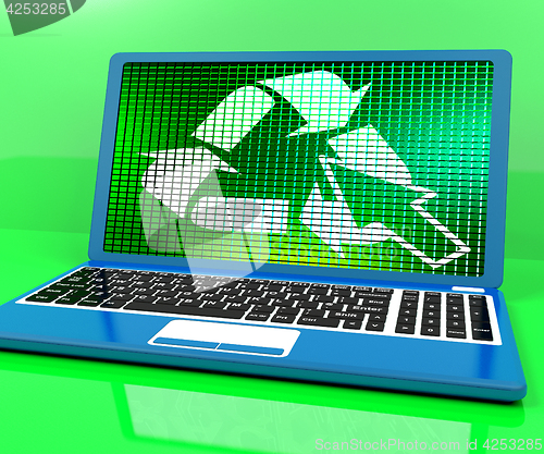 Image of Recycle Icon On Laptop Showing Recycling And Eco Friendly