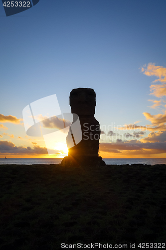 Image of Moai statue ahu akapu at sunset, easter island