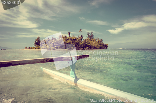Image of Pirogue on the way to paradise tropical atoll in Moorea Island l