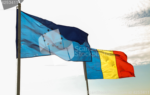 Image of Romanian and EU Flags 01