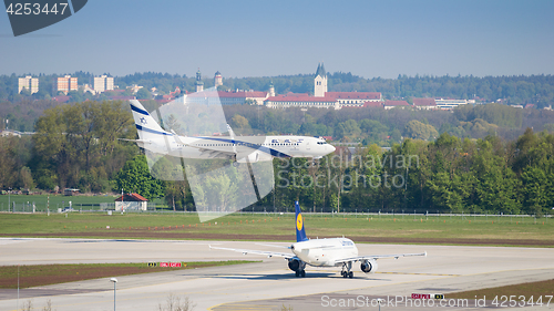 Image of Airplane of Israeli airline El Al landing in Munich internationa