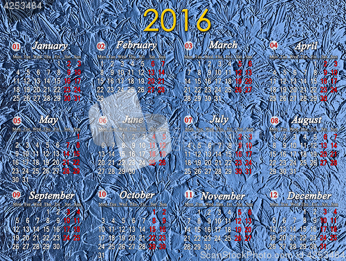 Image of calendar for 2016 on the blue background