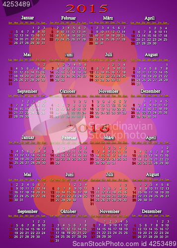 Image of calendar for 2015 - 2016 in German