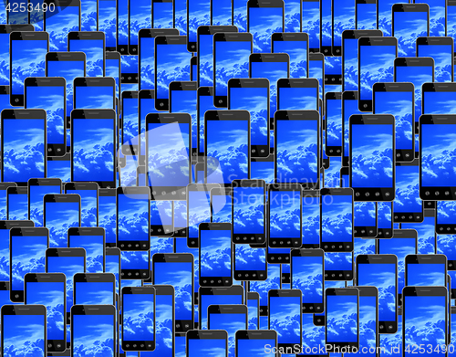 Image of smart-phones with image of blue sky