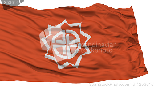 Image of Isolated Fukushima Flag, Capital of Japan Prefecture, Waving on White Background