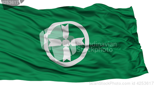 Image of Isolated Akita Flag, Capital of Japan Prefecture, Waving on White Background