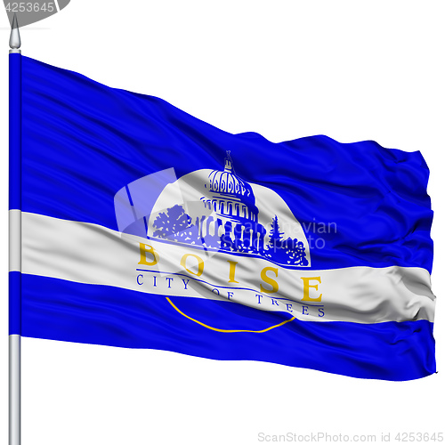 Image of Boise Flag on Flagpole, Waving on White Background