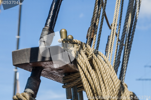 Image of Rigging on the deck of an old sailing ship