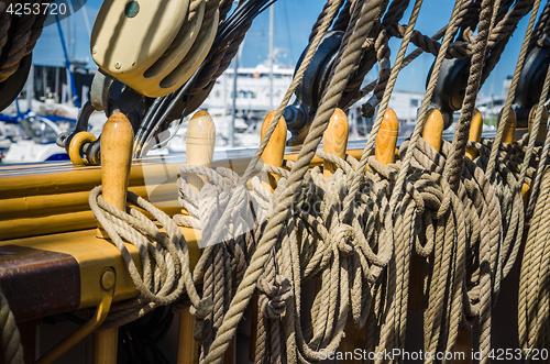 Image of Rigging on the deck of an old sailing ship