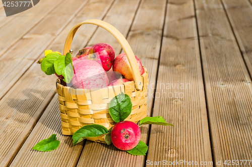 Image of Basket with ripe red apples, close-up