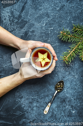 Image of Cup with tea in hand