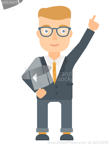 Image of Businessman pointing up with finger.