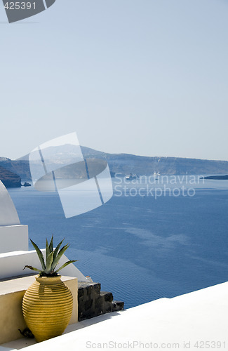 Image of greek island architecture over mediterranean sea