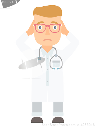 Image of Doctor clutching his head vector illustration.