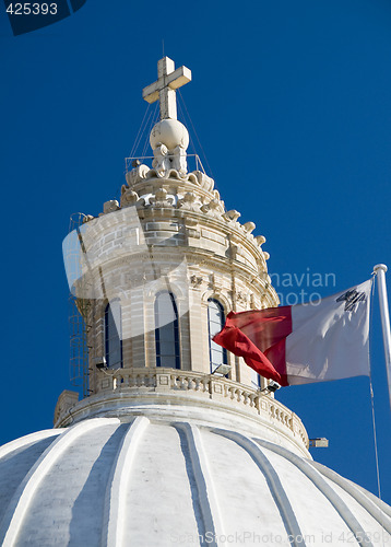 Image of church with maltese flag malta detail