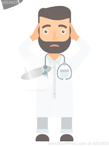 Image of Doctor clutching his head vector illustration.