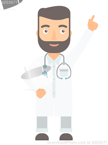 Image of Doctor showing finger up vector illustration.