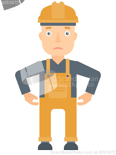 Image of Depressed caucasian builder in hard had.