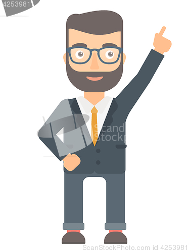Image of Businessman pointing up with finger.