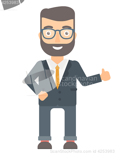 Image of Businessman giving thumb up vector illustration.