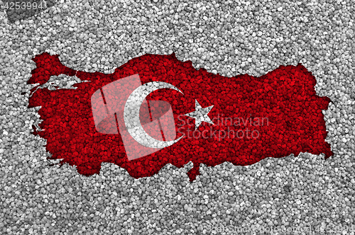 Image of Map and flag of Turkey on poppy seeds