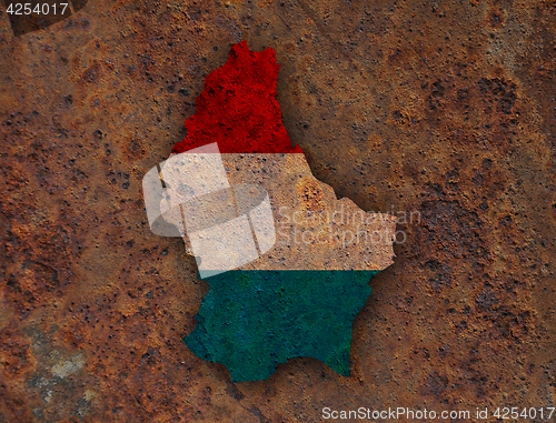 Image of Map and flag of Luxembourg on rusty metal