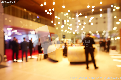 Image of Abstract blurred people in press conference event, business concept