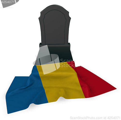 Image of gravestone and flag of romania - 3d rendering