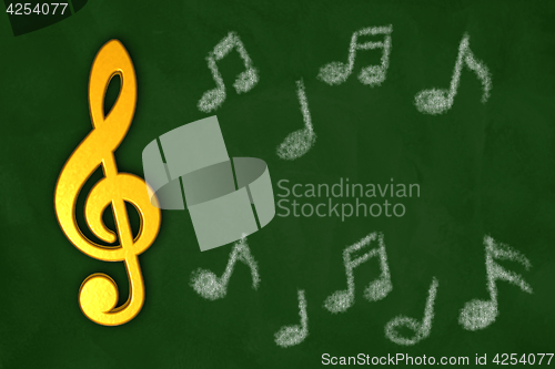 Image of clef and music notes on chalkboard - 3d illustration