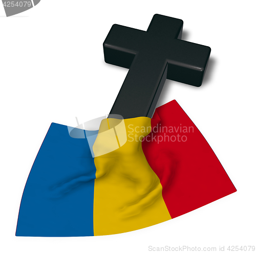 Image of christian cross and flag of romania - 3d rendering