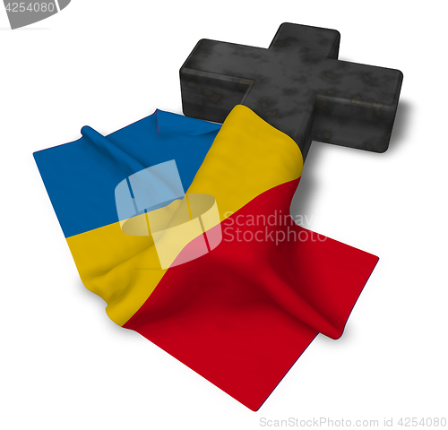 Image of christian cross and flag of romania - 3d rendering