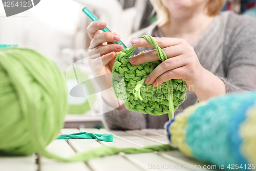 Image of Crocheting. Hand needlework.