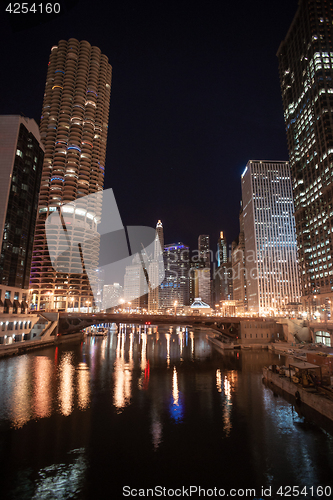 Image of River Flows Through Downtown Chicago Illinois City Skyline