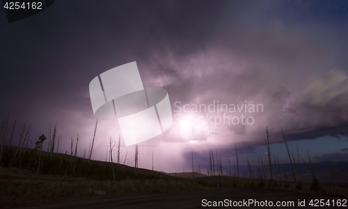 Image of Over Tower Creek Thunderstorm Lightning Strikes Yellowstone Nati