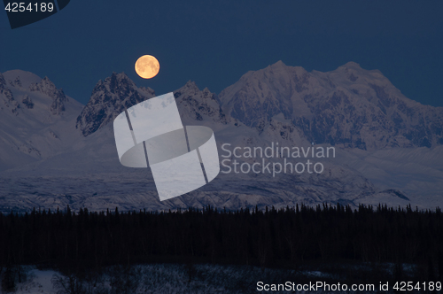 Image of Moonrise Mount McKinley Alaska Denali National Park