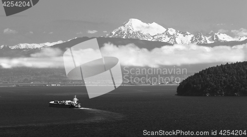 Image of Fuel Tanker Moves Along Puget Sound Mt Baker