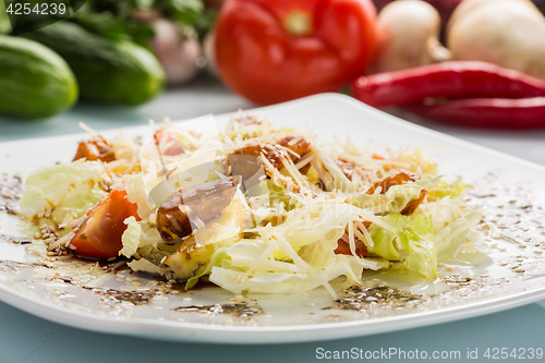 Image of salad with meat. grilled beef tongue